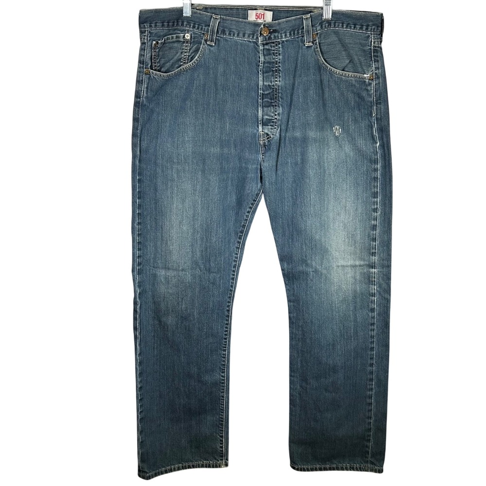 Levis 501 Straight Leg Button Fly Jeans Men's 40x32‎ Denim Blue Distressed Worn